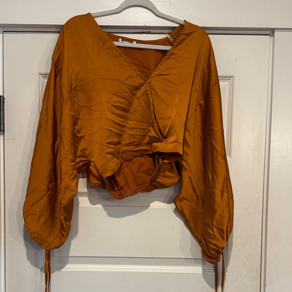 Fashion Nova Women's Copper Wrap Blouse